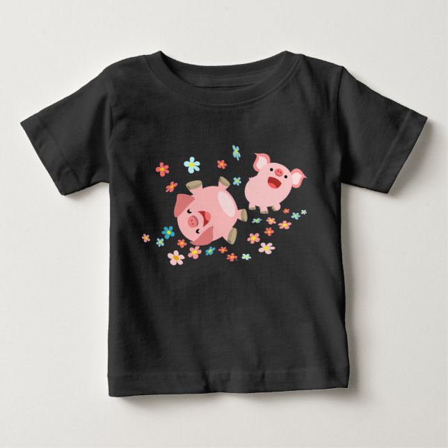 Zwei Niedliche Cartoon Schweine im Frühjahr Baby T Baby T-shirt (Vorderseite)