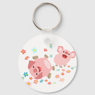 Zwei Niedliche Cartoon Schweine im Frühjahr Schlüs Schlüsselanhänger