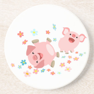 Zwei Niedliche Cartoon Schweine im Frühjahr Unters Getränkeuntersetzer