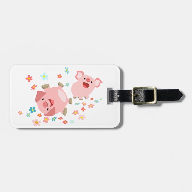 Zwei Niedliche Cartoon Schweine im FrühjahrsGepäck Gepäckanhänger (Vorderseite horizontal)