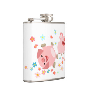 Zwei Niedliche Cartoon Schweine in der Frühlingsfl Flachmann