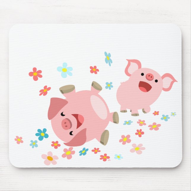 Zwei Niedliche Cartoon Schweine in Frühlingsmousep Mousepad (Vorne)