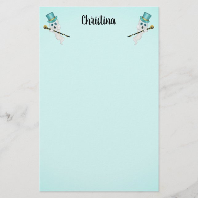 Zwei Niedliche Geister Blue Eyes Aqua Top Hats Sku Briefpapier (Vorderseite)