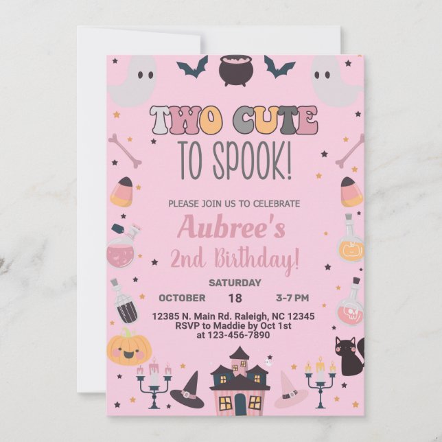Zwei niedliche Halloween Mädchen pink zu verwöhnen Einladung (Vorderseite)