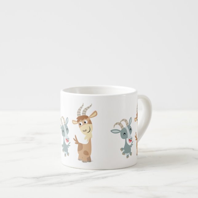 Zwei Niedliche Happy Cartoon Ziegen Espresso Tasse (Vorderseite Rechts)