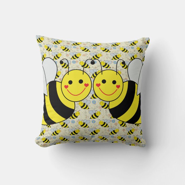 Zwei niedliche Hummel-Bienen Kissen (Vorderseite)