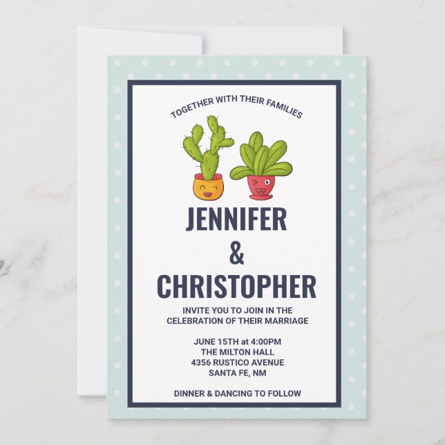 Zwei Niedliche Kakteen Illustration Wedding Einladung (Vorderseite)