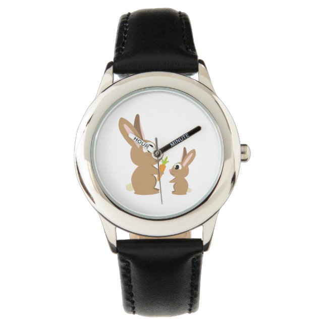 Zwei Niedliche Kaninchen, die eine Möhre teilen Armbanduhr (Vorderseite)