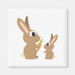 Zwei Niedliche Kaninchen, die eine Möhre teilen Magnet