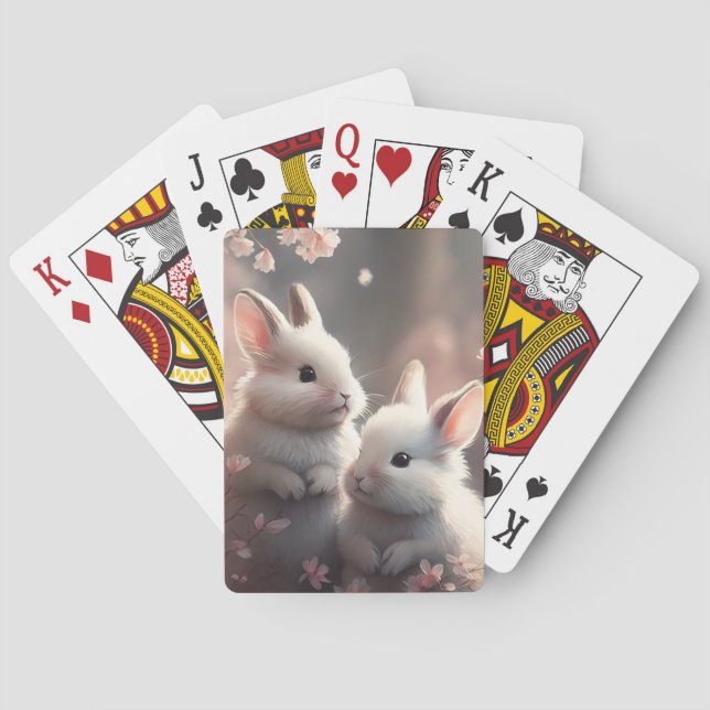 Zwei niedliche Kaninchen mit Sakura Classic Playin Spielkarten (Rückseite)