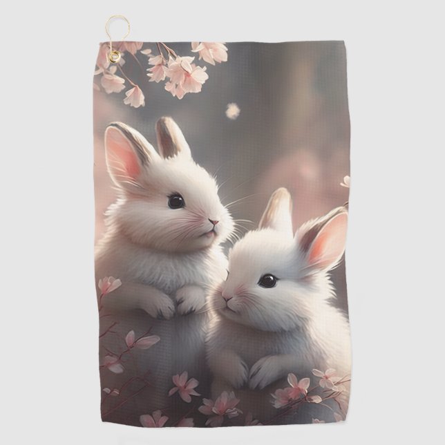 Zwei niedliche Kaninchen mit Sakura Golf Handtuch (Vorderseite)