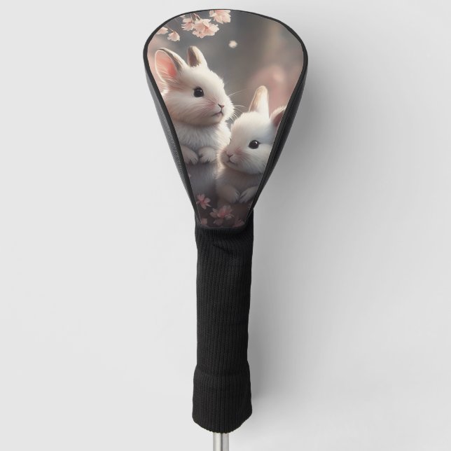 Zwei niedliche Kaninchen mit Sakura Golf Head Cove Golf Headcover (Vorderseite)