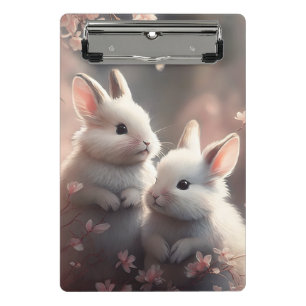 Zwei niedliche Kaninchen mit Sakura Mini Zwischena Klemmbrett
