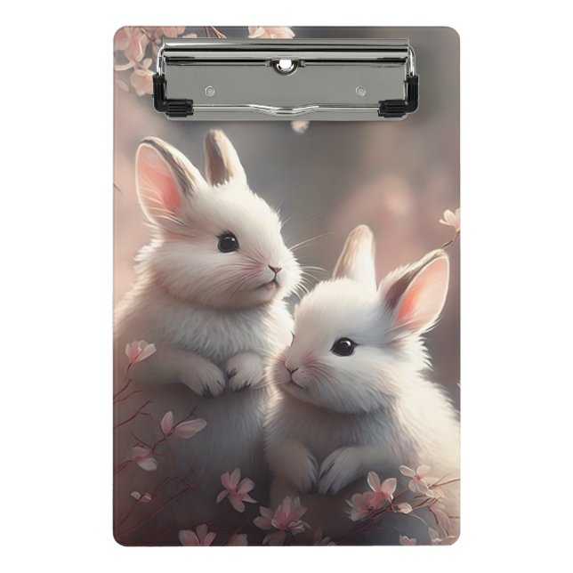 Zwei niedliche Kaninchen mit Sakura Mini Zwischena Mini Klemmbrett (Vorderseite)