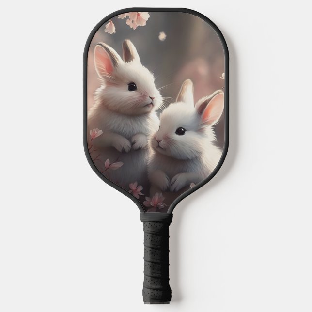 Zwei niedliche Kaninchen mit Sakura Pickleball Pad Schläger (Vorderseite)
