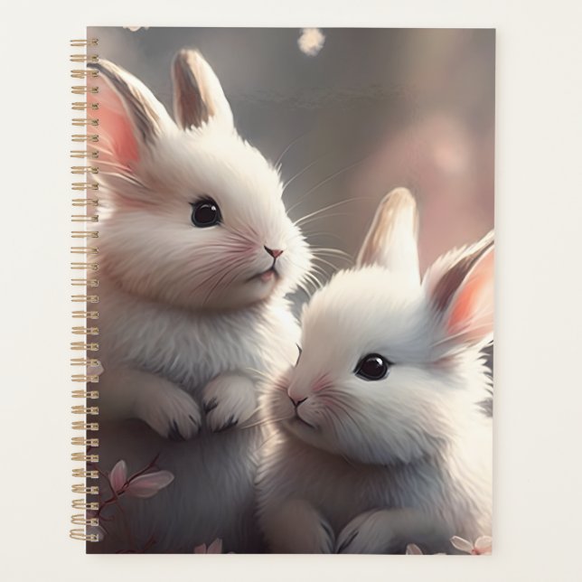 Zwei niedliche Kaninchen mit Sakura Planner Planer (Vorderseite)