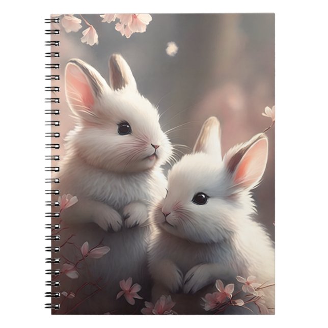 Zwei niedliche Kaninchen mit Sakura Spiral Foto No Notizblock (Vorderseite)