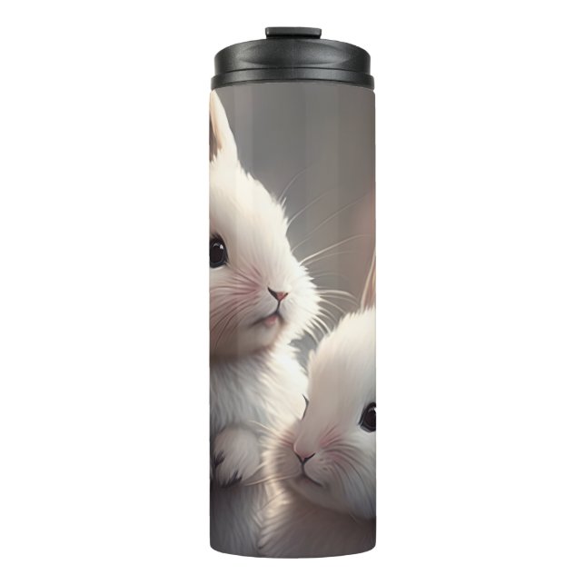 Zwei niedliche Kaninchen mit Sakura Thermal Tumble Thermosbecher (Vorderseite)