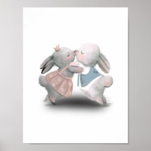 Zwei Niedliche Kaninchen-Poster mit blauen und ros Poster