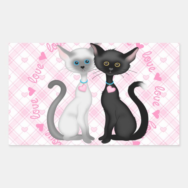 Zwei Niedliche Katzen in Liebe Rechteckiger Aufkleber (Vorderseite)