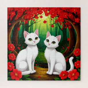 Zwei niedliche Katzen sitzen in einem lebendigen W