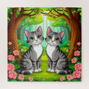 Zwei niedliche Katzen sitzen in einem lebendigen W