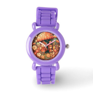 Zwei niedliche kleine Elfen unter Pilzen Armbanduhr