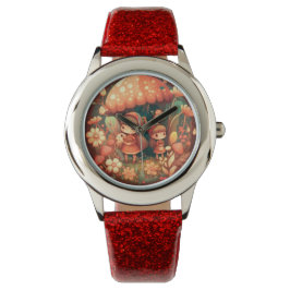 Zwei niedliche kleine Elfen unter Pilzen Armbanduhr