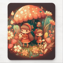 Zwei niedliche kleine Elfen unter Pilzen Zwischena Mousepad