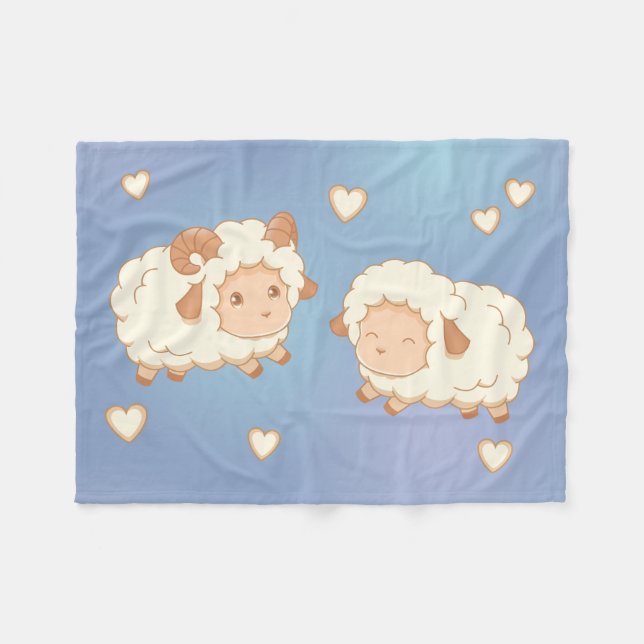 Zwei Niedliche kleine Schafe auf blau Fleecedecke (Vorderseite (Horizontal))