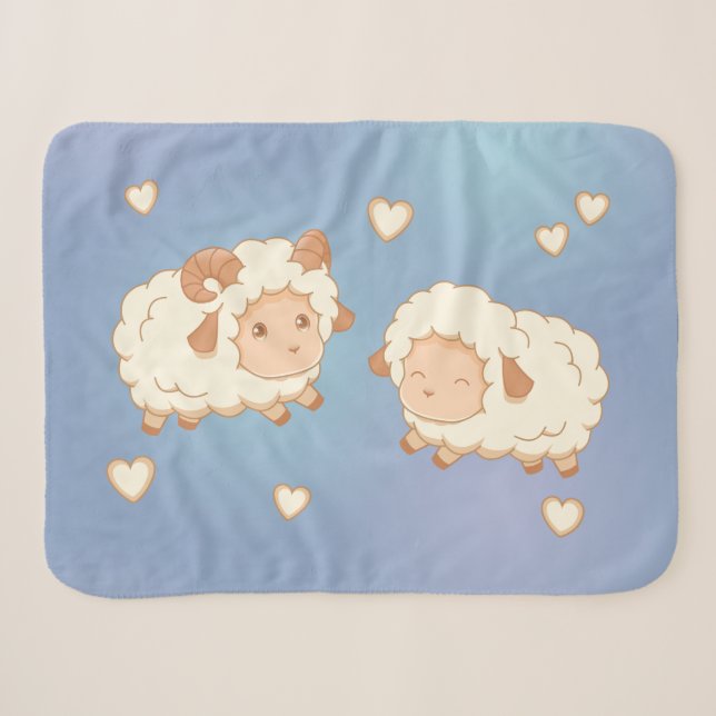 Zwei Niedliche kleine Schafe auf blau Sherpadecke (Vorderseite (Horizontal))