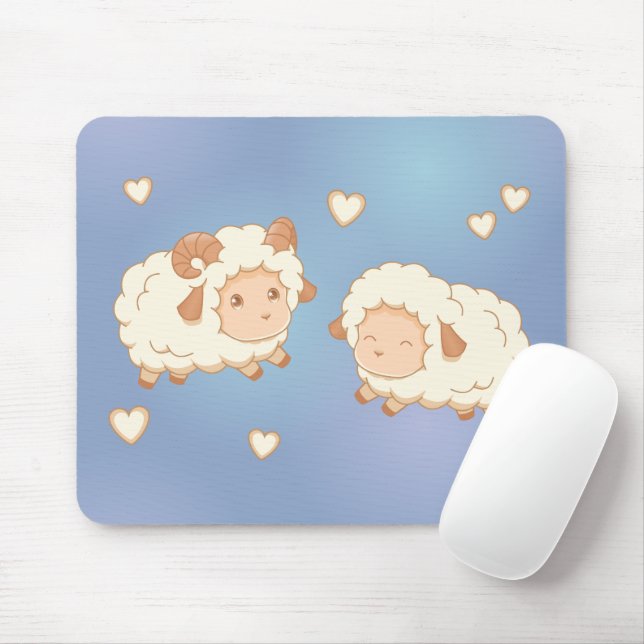 Zwei Niedliche kleine Schafe Ram Ewe auf Blue Mousepad (Mit Mouse)