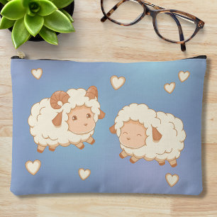 Zwei Niedliche kleine Schafe Ram Ewe auf Blue Zubehörtasche