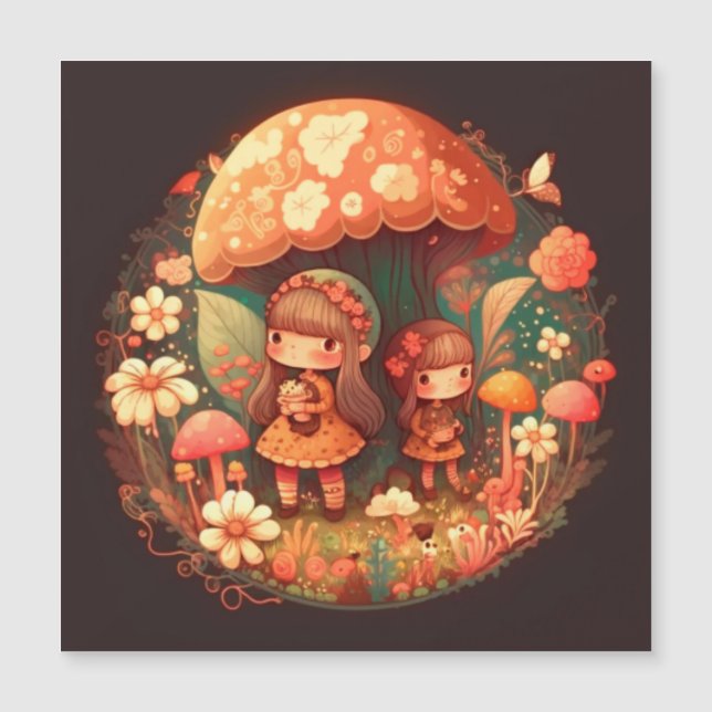 Zwei niedliche Mädchen Elfen Magneteinladung (Vorderseite)