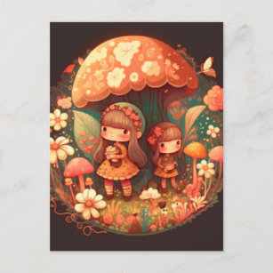 Zwei niedliche Mädchen Elfen Postkarte