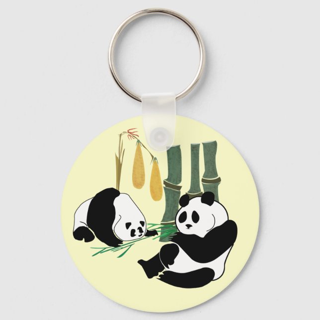 Zwei Niedliche Pandas essen Bambus im tropischen W Schlüsselanhänger (Vorderseite)
