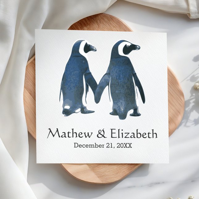 Zwei Niedliche Pinguine | Romantische Hochzeit Serviette (Von Creator hochgeladen)