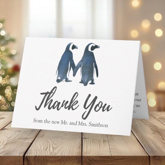Zwei Niedliche Pinguine | Romantische Hochzeit Vie Dankeskarte (Von Creator hochgeladen)