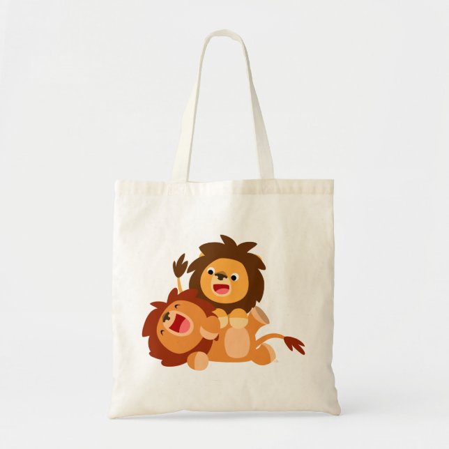 Zwei niedliche Playful Cartoon-Löwe-Tasche Tragetasche (Vorne)