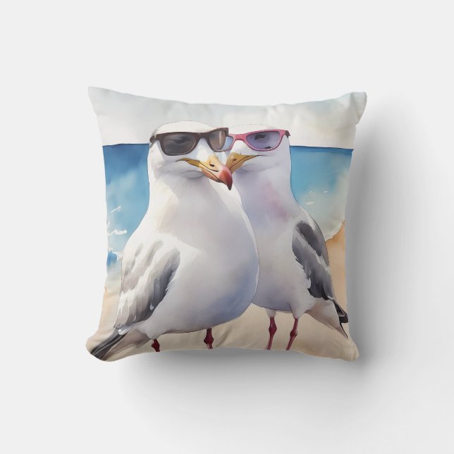Zwei Niedliche Seagulas Inlove Kissen (Vorderseite)
