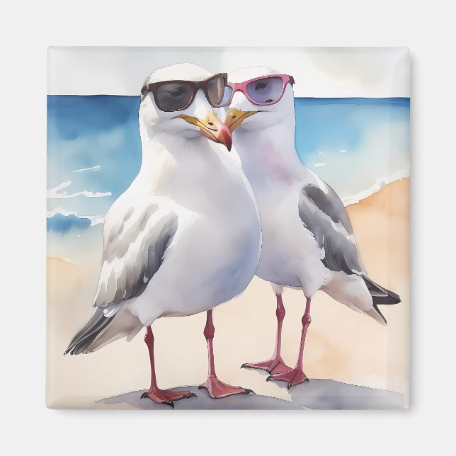 Zwei Niedliche Seagulas Inlove Magnet (Vorne)