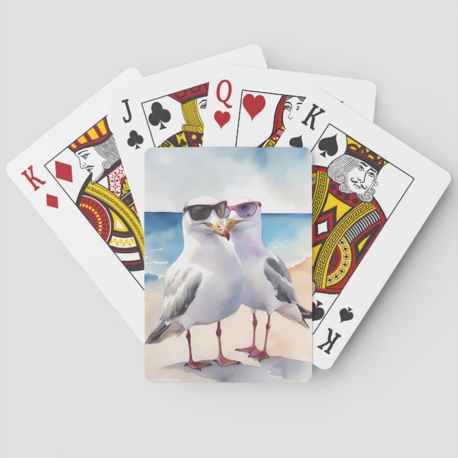 Zwei Niedliche Seagulas Inlove Spielkarten (Rückseite)