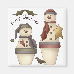 Zwei niedliche Snowmen:: Frohe Weihnacht-Entwurf Magnet