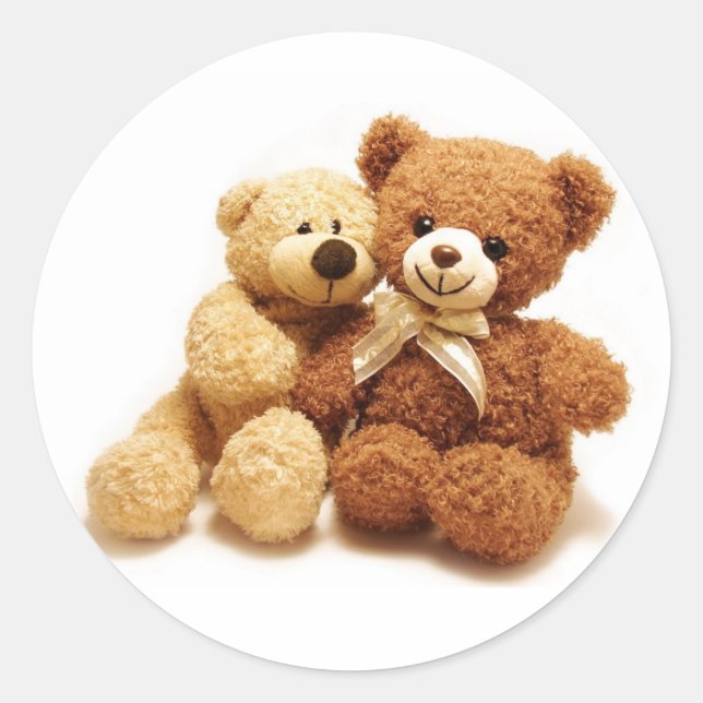 Zwei Niedliche Teddy Bears Design Runder Aufkleber (Vorderseite)