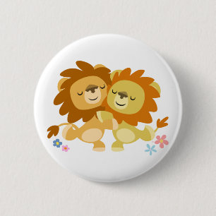 Zwei niedliches Cartoon-Löwentango-Knopf-Abzeiche Button