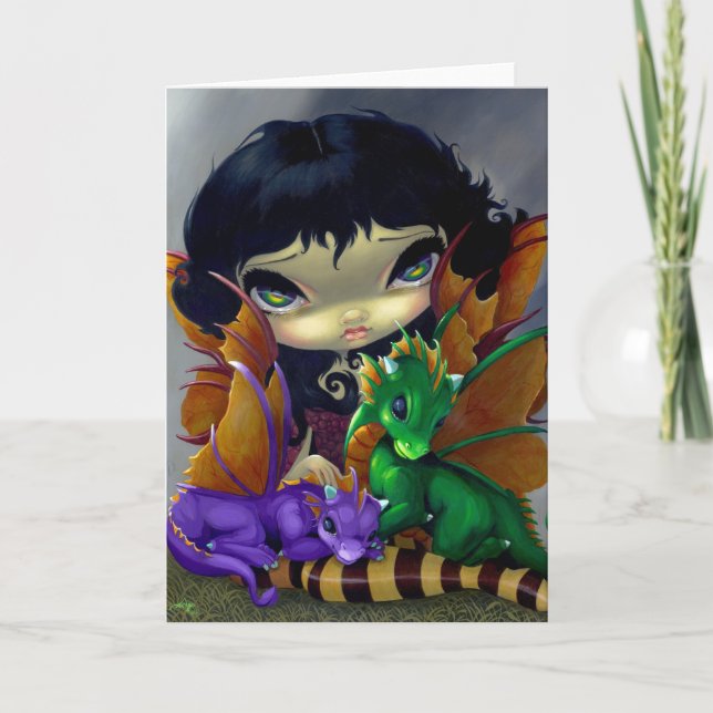 "Zwei niedliches Dragonlings" Gruß-Karte Karte (Vorderseite)