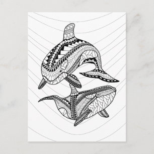 Zwei Orcas Erwachsene - Farbgebung Postkarte