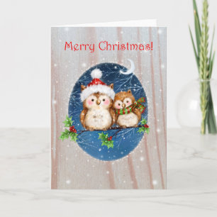 Zwei Owls auf dem Zweig, Frohe Weihnachten Karte