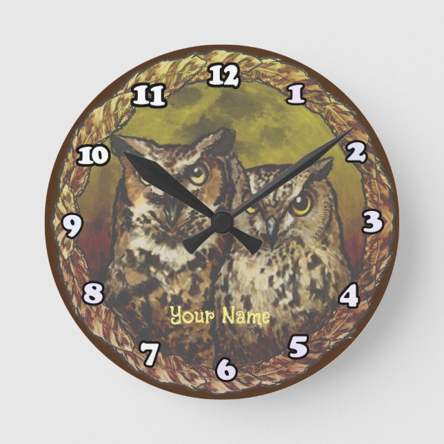 Zwei Owls Runde Wanduhr (Vorderseite)
