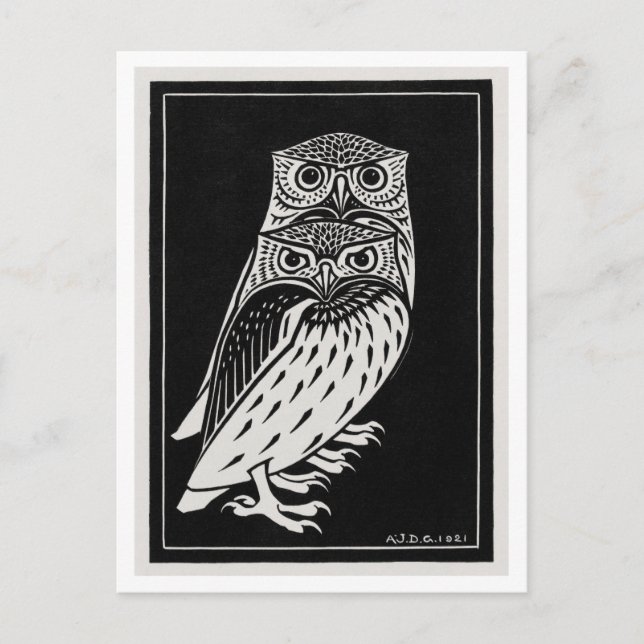 Zwei Owls Vintage Illustration Postkarte (Vorderseite)